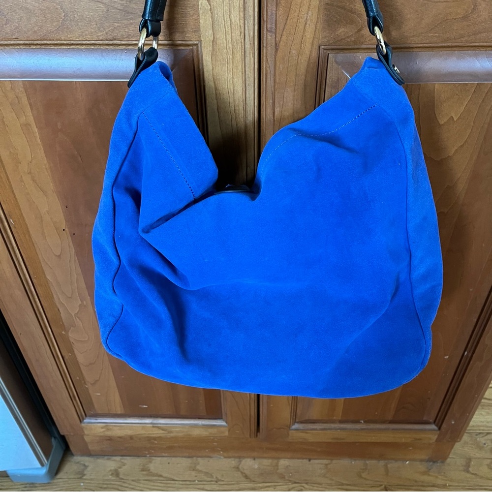 C. Wonder Blue Suede Slouch Hobo Bag with Leather Strap and Tassel - Picture 7 of 13